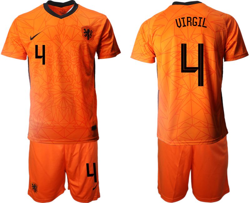 Men 2020-2021 European Cup Netherlands home orange #4 Nike Soccer Jersey